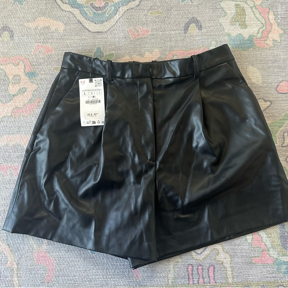 NWT Zara High Waist faux Leather Shorts